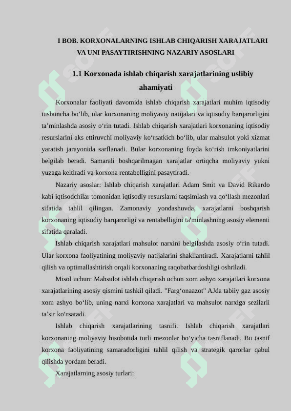 KORXONALARNING ISHLAB CHIQARISH XARAJATLARI VA UNI PASAYTIRISH 6