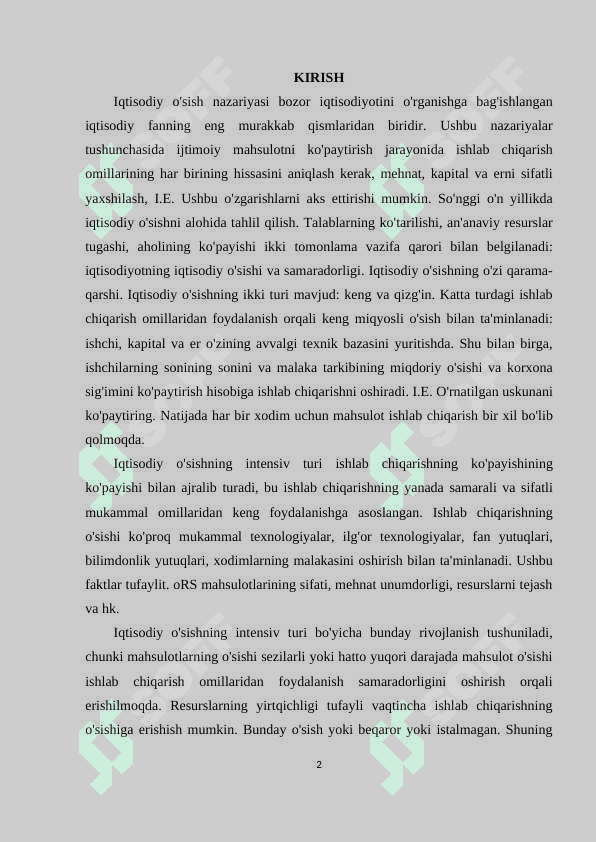 IQTISODIY O’SISH, UNING SAMARADORLIGI ASOSLARI VA TEJAMKORLIK 2