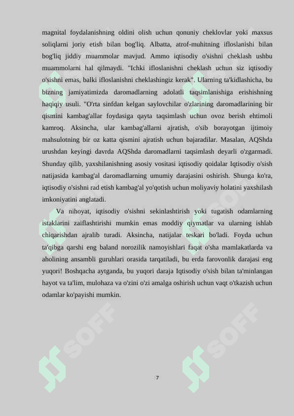 IQTISODIY O’SISH, UNING SAMARADORLIGI ASOSLARI VA TEJAMKORLIK 7