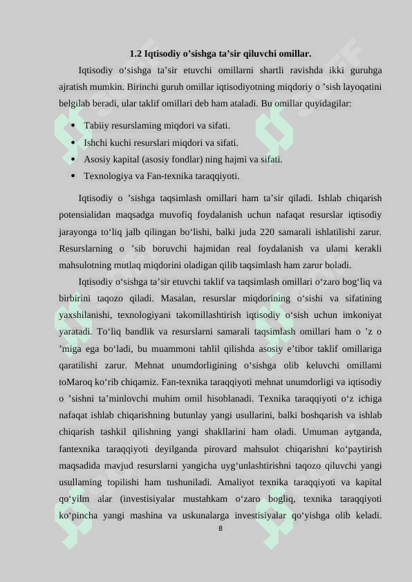 IQTISODIY O’SISH, UNING SAMARADORLIGI ASOSLARI VA TEJAMKORLIK 8