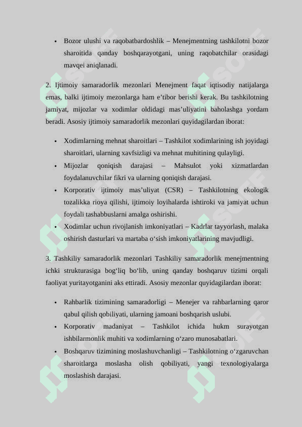 Menejment samaradorligi MUSTAQIL ISH 7