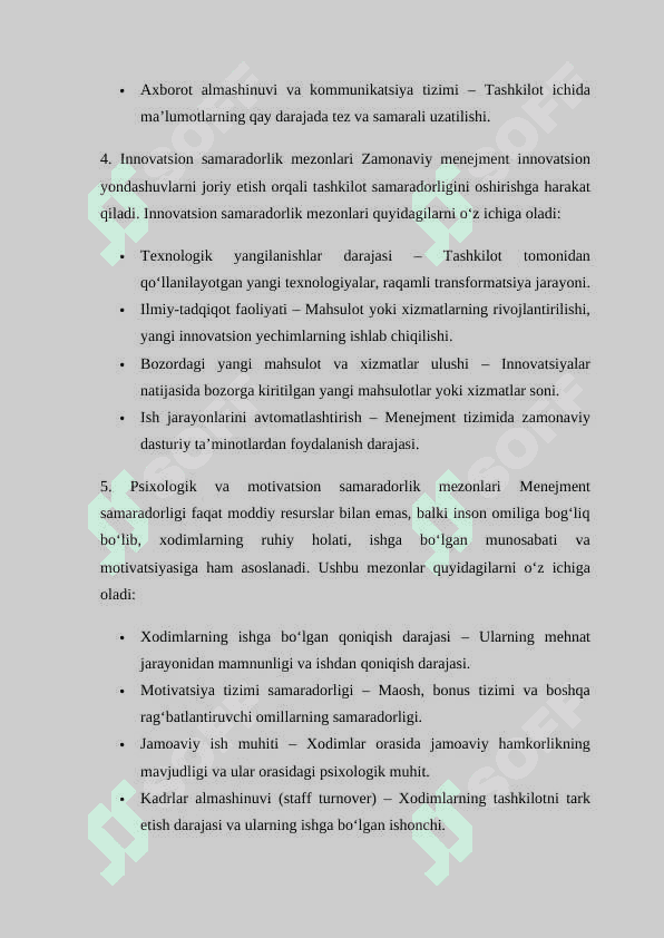 Menejment samaradorligi MUSTAQIL ISH 8