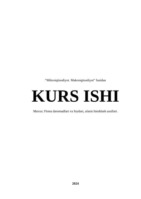 Firma daromadlari va foydasi, ularni hisoblash usullari