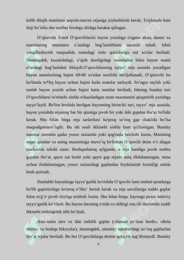 Boshlang`ich sinflarda bayon o’tkazish metodikasi 8