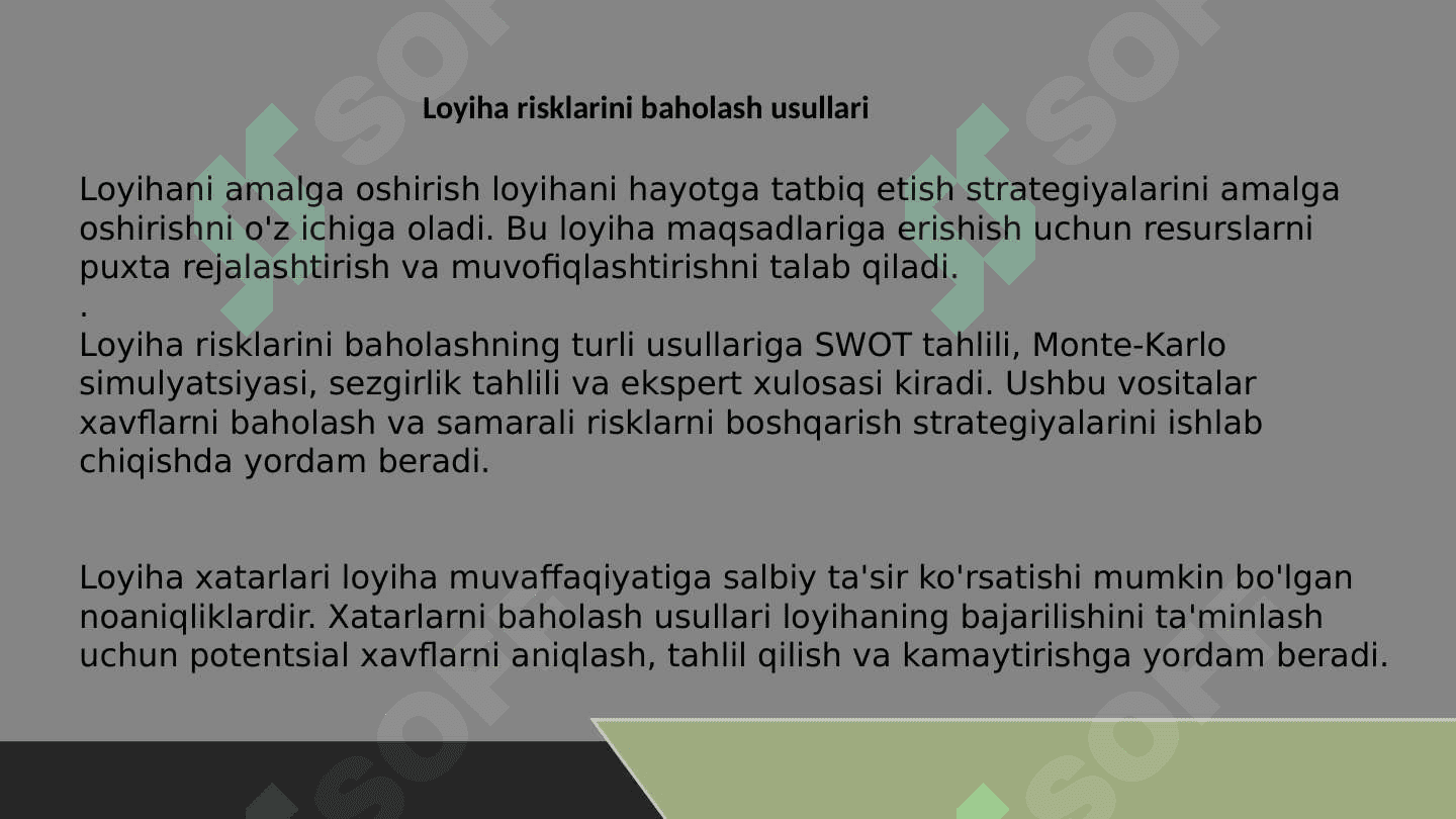 Loyihani amalga oshirish va loyiha xavflari 7