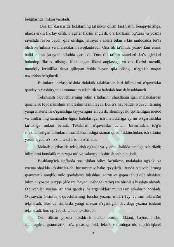 Ona tilidan bilim, ko`nikma va malakalarni tekshirish 3