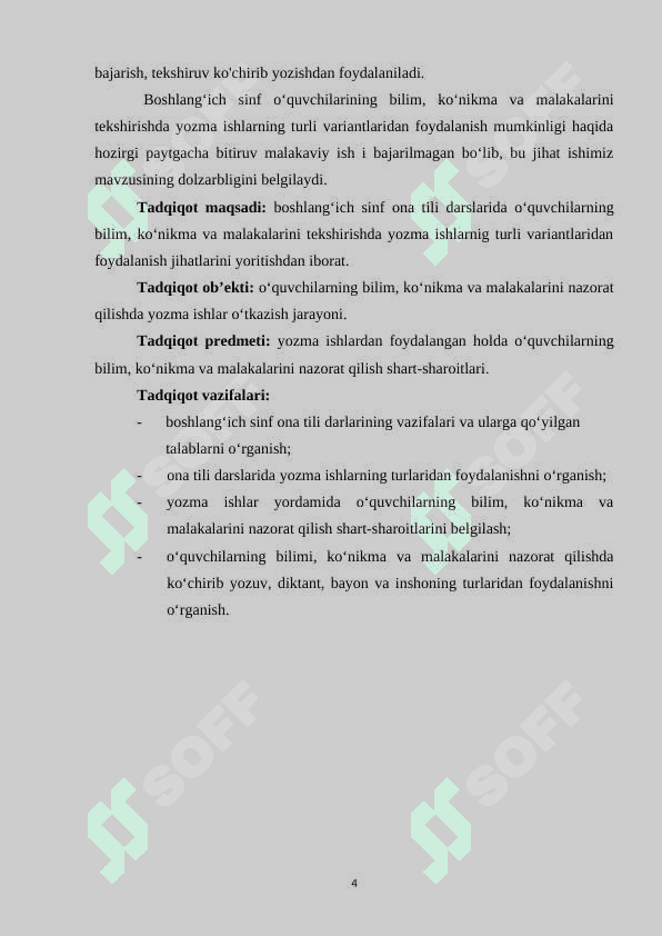 Ona tilidan bilim, ko`nikma va malakalarni tekshirish 4