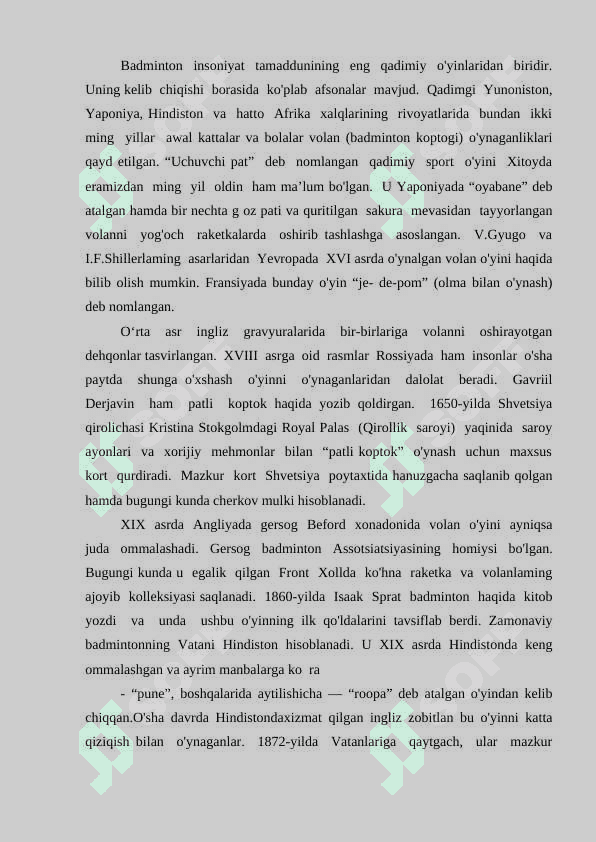 BADMINTONNING KELIB CHIQISHI VA RIVOJLANISH TARIXI 5