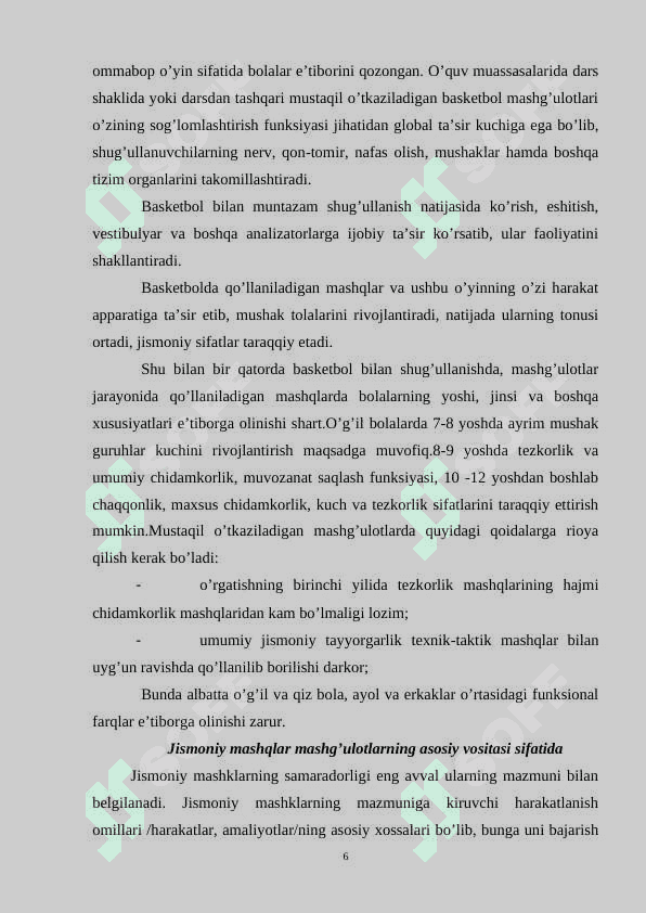 BASKETBOLCHILARNING KO'P YILLIK SPORT TAYYORGARLIGINING DAVRIYLIGI 5