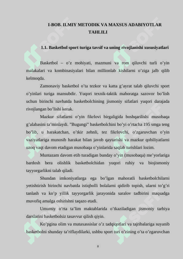 BASKETBOLCHILARNI TAYYORLASHDA JISMONIY VOSITA SIFATIDA HARAKATLI O’YINLARDAN FOYDALANIS 8