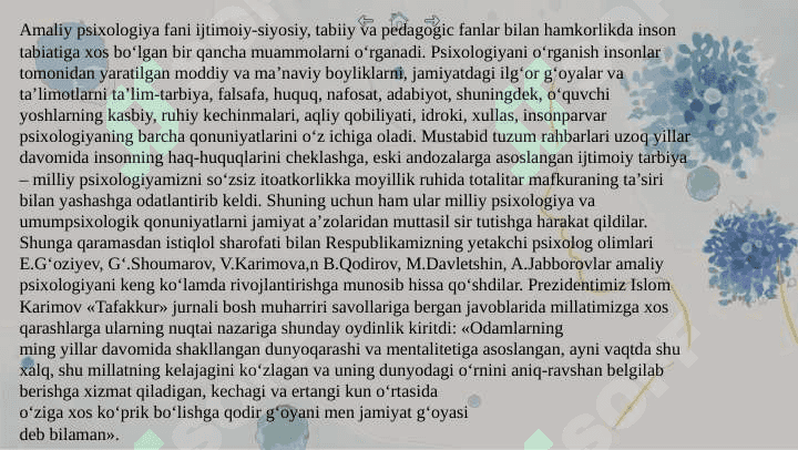 Amaliy psixologiyaning asosiy yo’nalishlari 8
