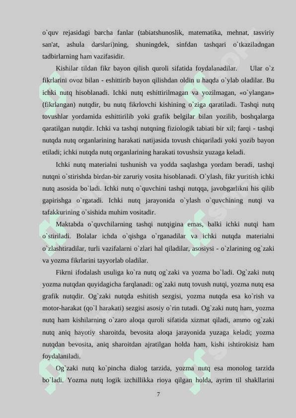 O`quvchilar  nutqini  o`stirish  orqali  tafakkurini  Shakllantirish 7