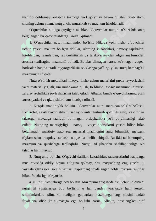 O`quvchilar  nutqini  o`stirish  orqali  tafakkurini  Shakllantirish 8