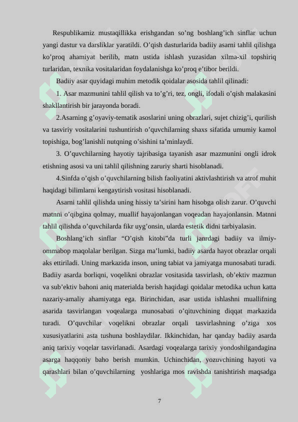 Kichik  yoshdagi  o`quvchilarning  badiiy  asarni  idrok  etishdagi psixologik xususiyatlari 7