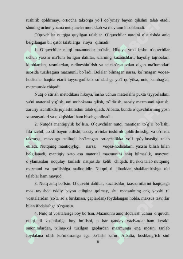 O`quvchilar  tafakkurini  o`stirishda  og`zaki  va  yozma nutqning ahamiyati 8