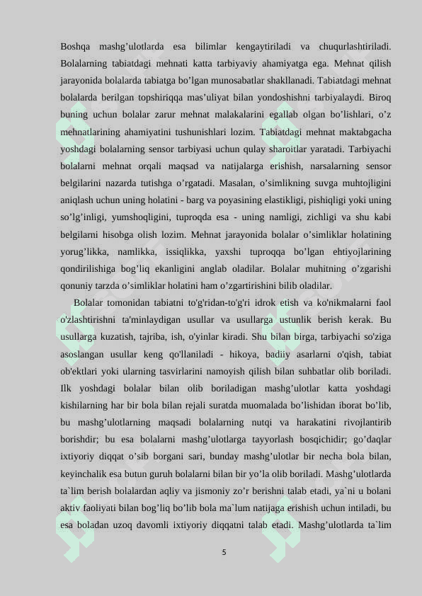 Maktabgacha  ta`lim   tashkilotlarida   tabiat  bilan  tanishtirish    mashg`ulotlarini   o`tkazish 5