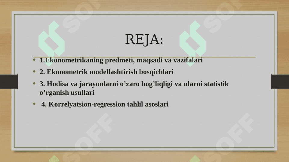 Ekonometrik  modellashtirish  asoslari. Ekonometrik modellarning axborot ta’minoti. 2