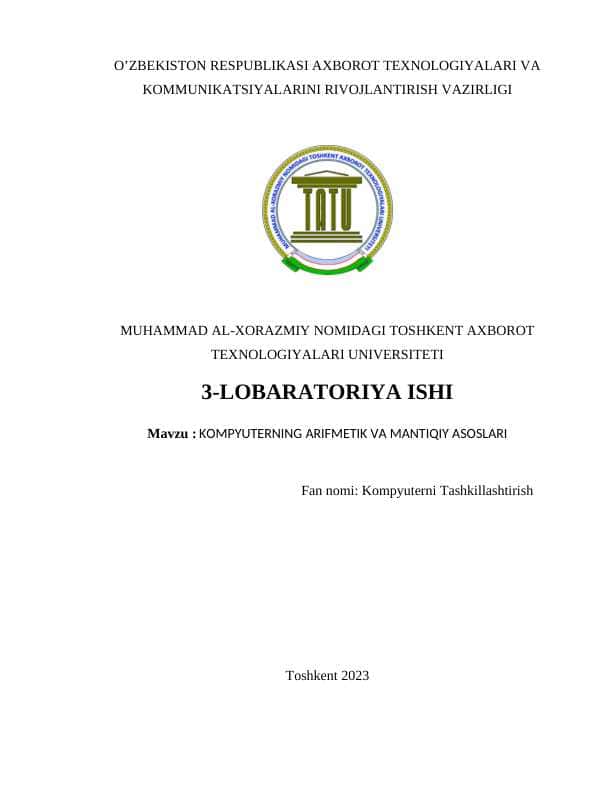 KOMPYUTERNING ARIFMETIK VA MANTIQIY ASOSLARI