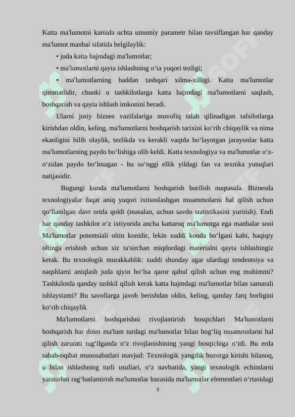 Katta ma'lumotlarni boshqarish tizimlari 5