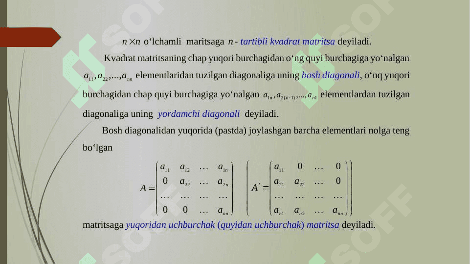 MatriTsalar. ASOSIY TUSHUNCHA VA TA’RIflar. matritsalar ustida amallar. iqtisodiy masalalarni modellashtirishda matritsalarning o’rni. 4