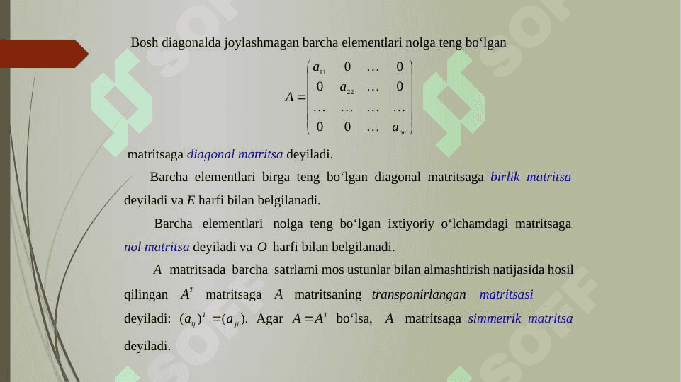 MatriTsalar. ASOSIY TUSHUNCHA VA TA’RIflar. matritsalar ustida amallar. iqtisodiy masalalarni modellashtirishda matritsalarning o’rni. 5