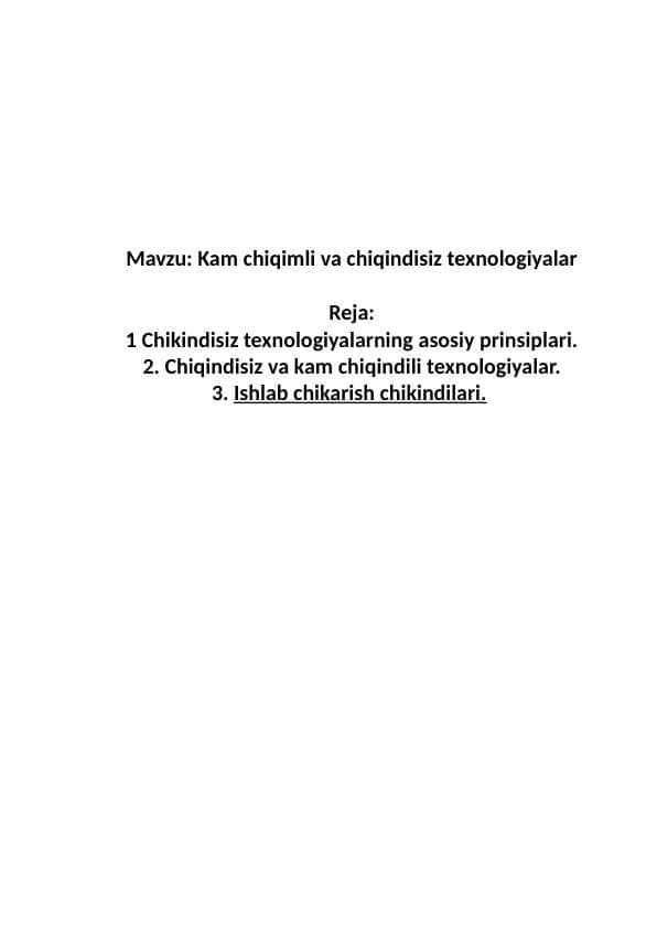 Kam chiqimli va chiqindisiz texnologiyalar
