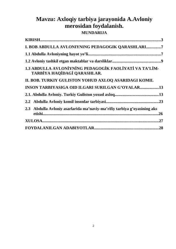 Axloqiy tarbiya jarayonida A.Avloniy merosidan foydalanish