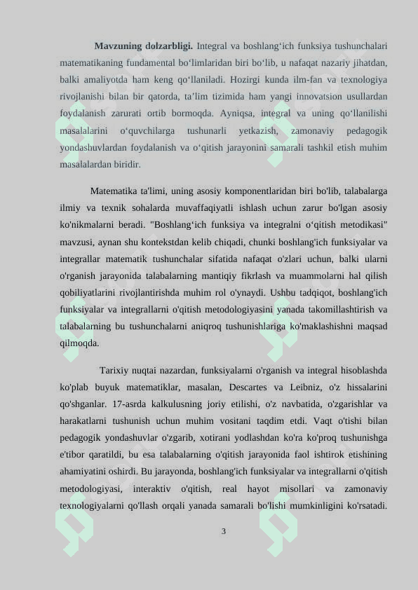 BOSHLANGʻICH FUNKSIYA VA INTEGRALNI OʻQITISH METODIKASI 3