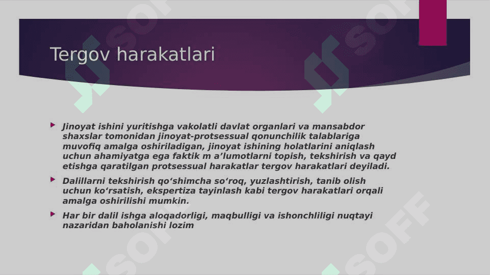 Dalillarni tekshirish maqsadida o'tkaziladigan tergov harakatlari 5