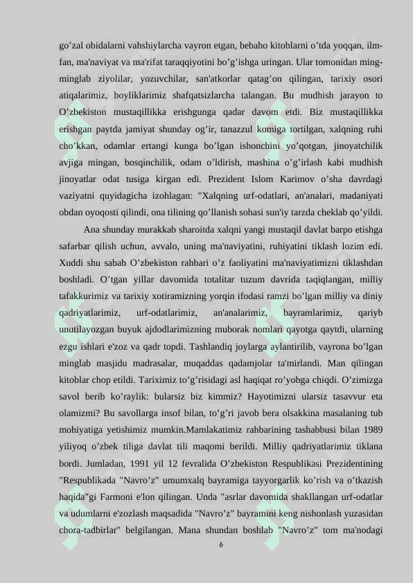 MILLIY MUSTAQILLIK SHAROITIDA MA’NAVIYAT MASALALARINING DOLZARBLASHUVI 6