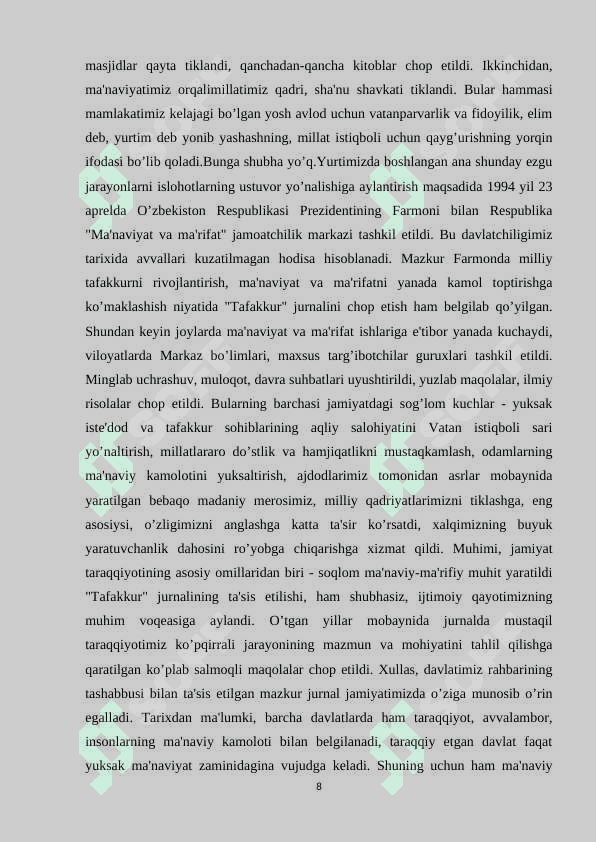 MILLIY MUSTAQILLIK SHAROITIDA MA’NAVIYAT MASALALARINING DOLZARBLASHUVI 8