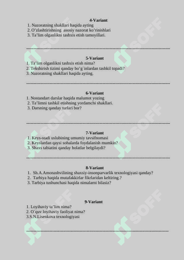 Pedagogik texnalogiyalar fanidan yakuniy nazorat savollari 2