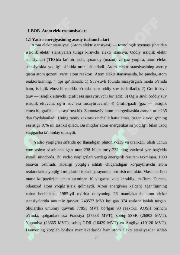 Atom elektrostansiyalar va zanjirli yadro reaksiyalari haqifda 7