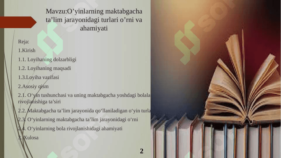 O’yinlarning maktabgacha ta’lim jarayonidagi turlari o’rni va ahamiyati 2