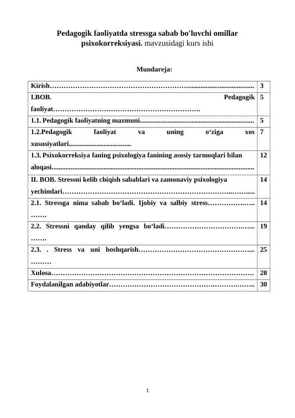 Pedagogik faoliyatda stressga sabab bo'luvchi omillar psixokorreksiyasi