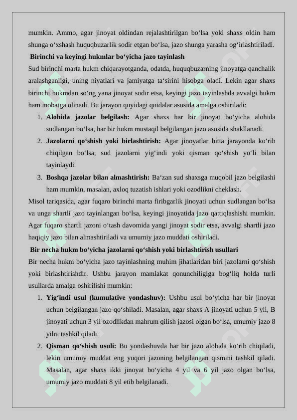 Bir necha hukm yuzasidan jazo tayinlash 8