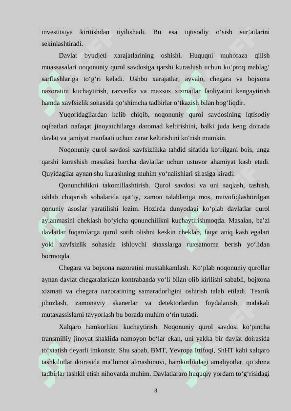 NOQONUNIY QUROL SAVDOSI BILAN BOG'LIQ JINOYATLAR. XUQUQNI MUXOFAZA QILISH MUOMILALARI 8