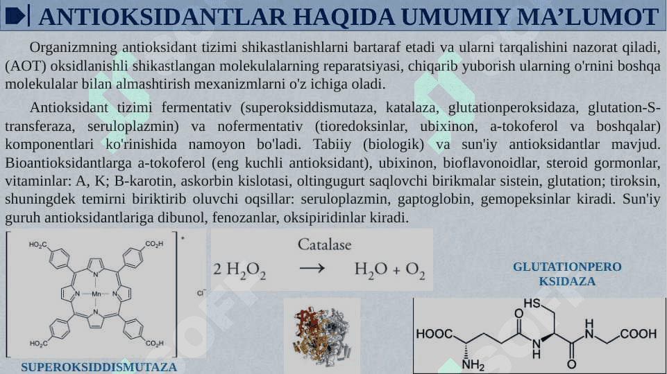 Antioksidantlar. Ularning klinikada qo'llanilishi 7