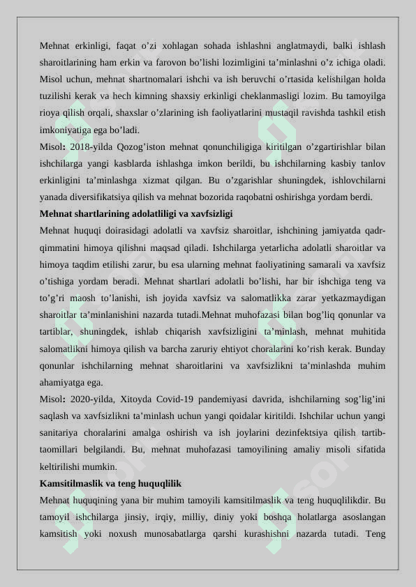 Mehnat huquqining asosiy prinsiplari 5