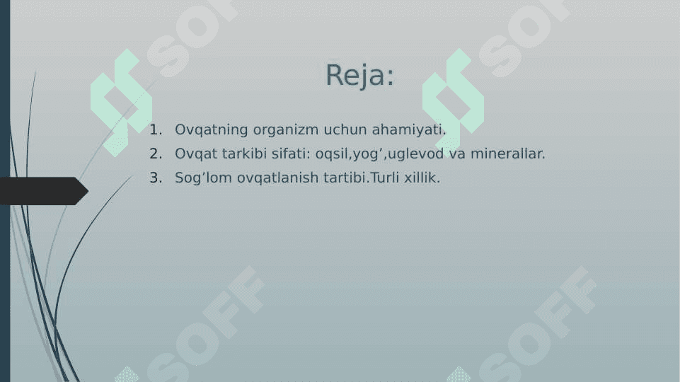 SOG`LOM OVQATLANISH MEZONLARI. 2