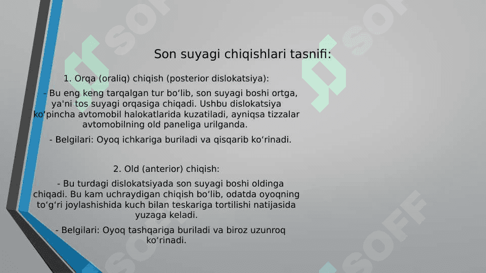 Son suyagi chiqishlariSon suyagi boshchasining travmatik chiqishi 6
