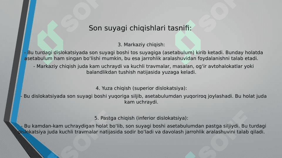 Son suyagi chiqishlariSon suyagi boshchasining travmatik chiqishi 7