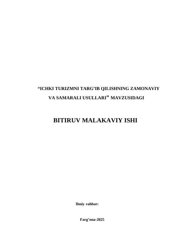 ICHKI TURIZMNI TARG’IB QILISHNING ZAMONAVIY VA SAMARALI USULLARI