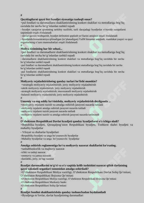“MOLIYA” FANIDAN TEST SAVOLLARI 2