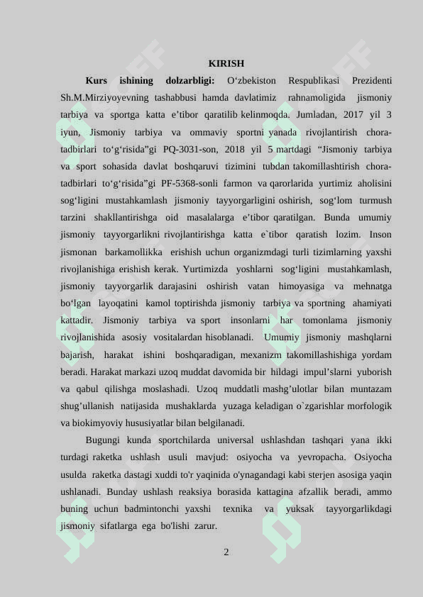 SPORTCHINING OVQATLANISH REJIMI VA BADMINTON O'YINIDA SAMARADORLIGI 2