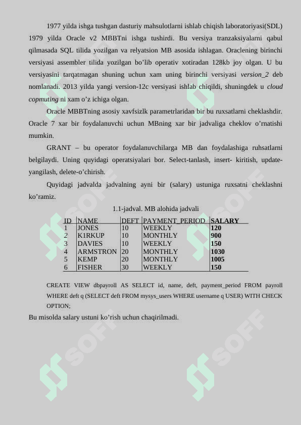 ORACLE MUHITIDA XIMOYALANGAN MA’LUMOTLAR BAZASINI HOSIL QILISH 2