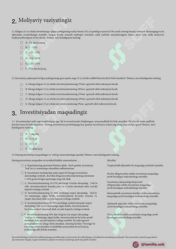 Risk appetite, risk qila olish darajasini baholovchi testlar 4