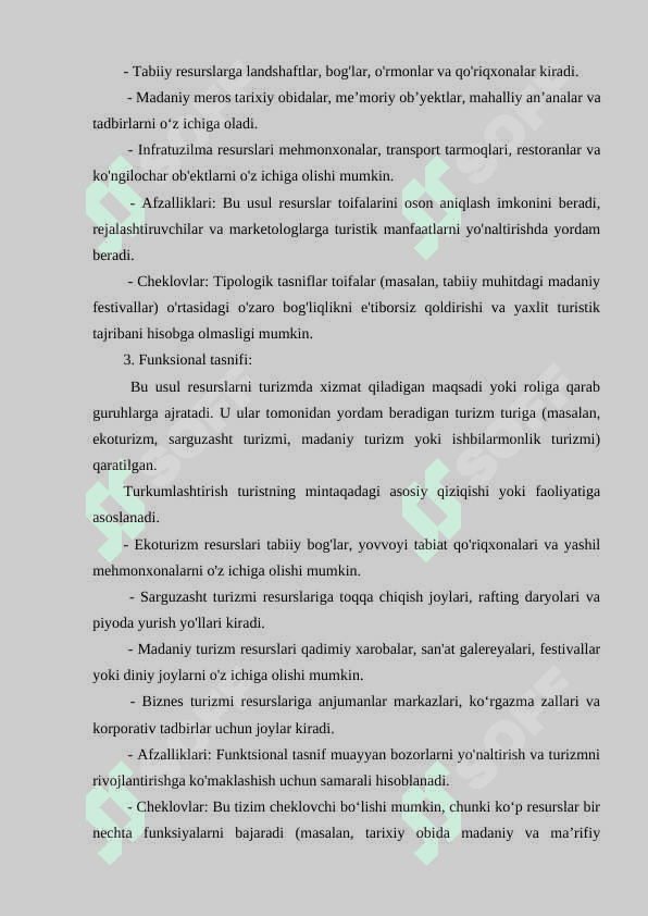 Mintaqalarning turistik resurslarini tasniflash usullari 6