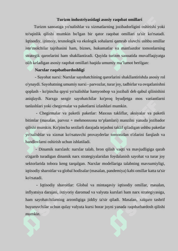 Turizm industriyasida raqobatdosh omillarni aniqlash 4