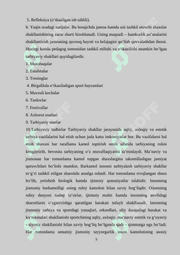 Jismoniy tarbiya darslarida o’quvchilarda xulq -atvor irodaviylik sifatlari shakllantirish 5